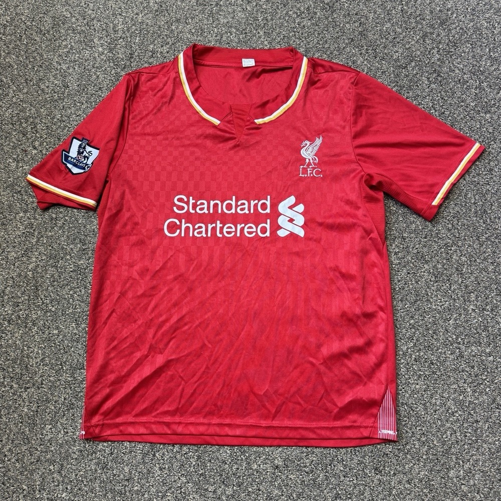 Liverpool FC Jersey Men XL Red Premier League Soccer Standard Chartered Logo #10